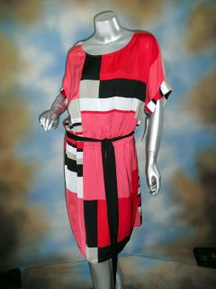 New $149 DKNY DKNYC Woman Tango Geometric Print Career Shirt Dress