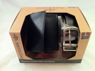 Dockers Genuine Leather Trifold Wallet & Matching 38 40Belt Black
