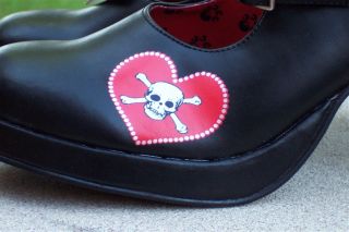 TUK T.U.K. A6957~Black Platform Mary Jane Shoes~Heart~Skull~Key~Gothic