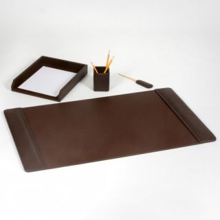  Chocolate Brown Leather 4 Piece Desk Set