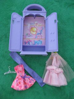 Barbie Doll Furniture Purple Closet Wardrobe with Two Adorable Outfits