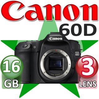Canon EOS 60D 18 135mm Digital SLR Camera 3 Lens 16GB Bundle Brand New