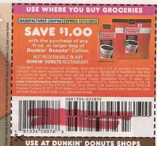 20 $1 1 Dunkin Donuts Bagged Coffee Coupons x12 11 RP1028