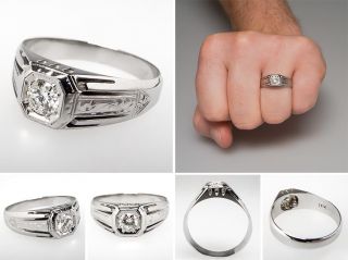 Vintage Mens Diamond Wedding Band Ring 18K White Gold skuwm7829