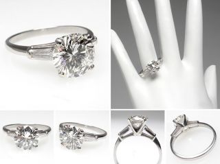 Vintage I/VS2 2 Carat Diamond Engagement Ring w/ Baguette Accent Solid