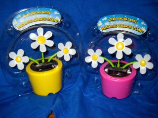 Set of 2 Solar Dancing Daisies in Colorful Pots New in Pkg Great Gifts