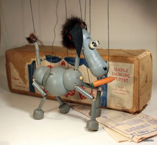Vintage Pelham Puppet Donkey Carrot Brown Boxed 1950s