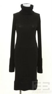 Donna Karan Collection Black Rib Knit Trim Turtleneck Dress Size