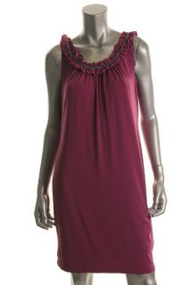 Donna Ricco New Purple Matte Jersey Ruffled Chain Scoop Neck Cocktail