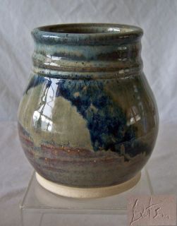 North Carolina Soda Fired Doug Dotson Pottery Jar / Vase Cobalt Blue