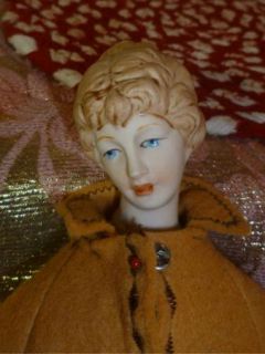 Vintage Bisque Head Doll by Shackman Wood Articulated Body with Cape