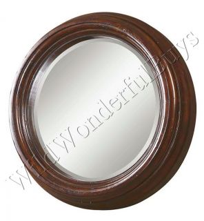 Large Round Wood Frame Wall Mirror Mantel 40D Chestnut