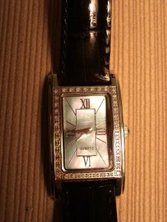 Gems TV Classic Diamond Tank Watch Mother of Pearl Face 270 ct Leather