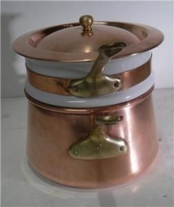 Vintage Qt Copper Core Double Boiler Porcelain Ceramic Insert Pan