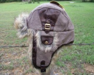 New Wool Trooper Bomber Brown Faux Fur Winter Lined Hat