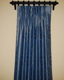  Lined Interlined Pinch Pleat Custom Blue Damask Drapes 1 Pair