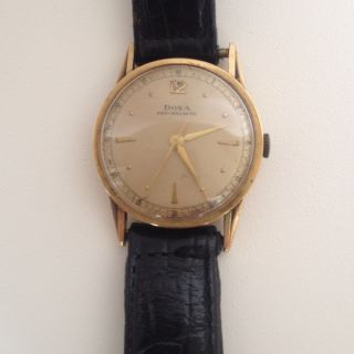 Doxa 14 Karat Solid Gold Vintage Swiss Mens Watch