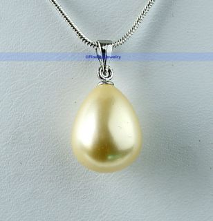  Large 14mm Shell Pearl Gold Drop Necklace Pendant Great Gift