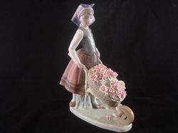 Lladro Figurine 1419 Girl Pushing Wheel Barrow of Flowers
