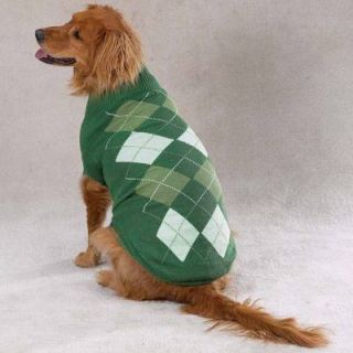 Green Argyle Warm Cozy Acrilic Knit Dog Sweater Small