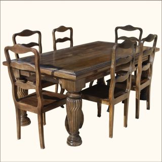 Handcrafted Solid Wood Vintage Style 7pc Dining Set
