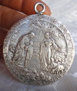 Unique Antique Our Lord Jesus Holy Mary St Joannes Bosco Big Medallion