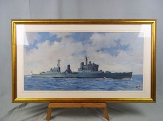 HMS Lion C34 Light Cruiser Oil Painting by Donald Micklethwaite