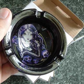 Black Glass Ashtray Purple Incense Burner Fairy Art