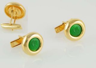  Green Resin Roman Soldier Mens Cuff Links 14kt Yellow Gold Ep