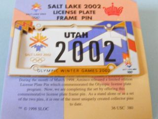 winter olympics license plate frame pin lapel pin badge usa slc winter