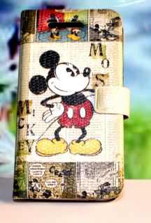  4S Disney Mickey Mouse Green Book Style Leather Case Cover