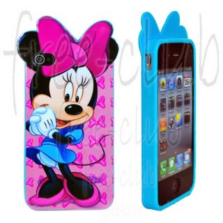 Disney Minnie Mouse Blue Skirt Pink Ribbon Case Cover for iPhone 4 4S