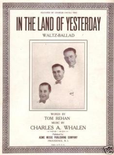 In The Land of Yesterday Waltz Ballad 1923 Sheet Music