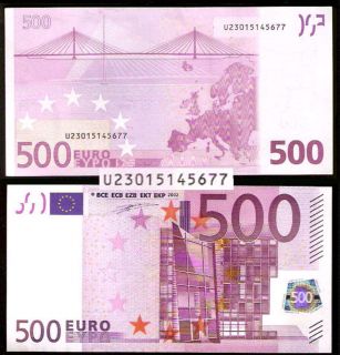  555 RARE €500 Euro Note France U UNC T001 Sign Duisenberg