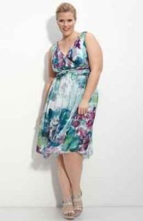 Donna Morgan Sleeveless Floral Print Silk Chiffon Dress SZ 20W