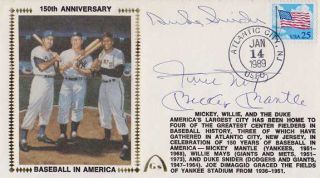 Mickey Mantle Willie Mays Duke Snider Signed First Day Cover Envelope