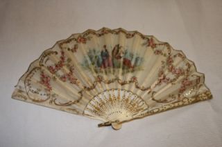 Antique Hand Painted Silk Fan 19th Century Eventail Abanico Faux