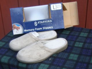 Stafford Mens Memory Foam Slippers Size L 10 11 Beige NEW in box
