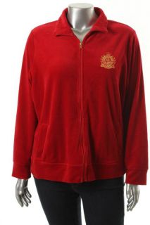 Ralph Lauren New Britannia Red Velour Stand Neck Zip Front Jacket Coat