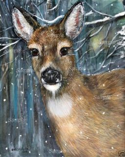 WHITETAIL DOE GICLEE of Painting DEER snow Wildlife Winter Kristine