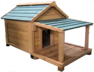 Simply Cedar Med Insulated Dog House with Porch Deck