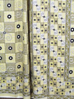 Lovely Pair of Hand Block Printed Cotton Curtains / Drapes in Lemon