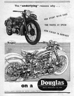 1949 Douglas 350 Flat Twin Motorcycle Original Ad