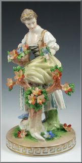 Stunning Dresden Porcelain Figurine of Woman / Lady w/ Flowers