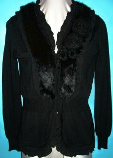 New Dolce Cabo Black Fur Designer $159 Sweater Coat Jacket Small 4 6 8
