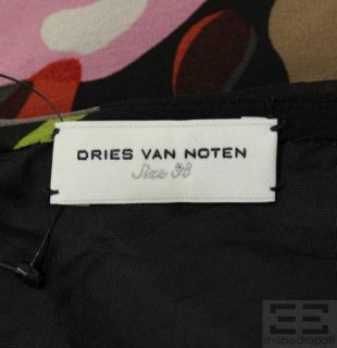 Dries Van NOTEN Black Multi Color Floral Ruched Silk Chiffon Top Size