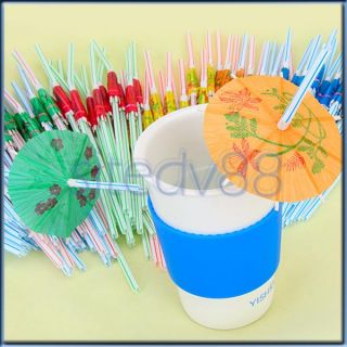50pcs Striped Flexible Umbrella Cocktail Drinking Straw