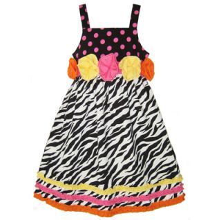 Zebra & Polka Dot Couture Party Dress. Rainbow Roses across the waist