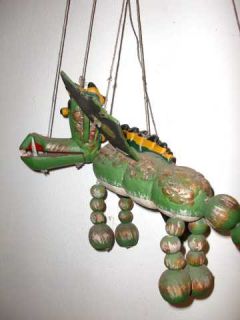 Lovely RARE Old Wooden Burmese Green Dragon Puppet