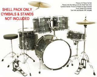New Black Oyster Pearl Shell Pack Drum Set 5 Piece Kit